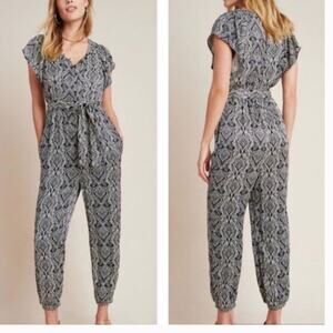 NWT Anthropologie Zadie Satin Jumpsuit Silky Black Cream  10